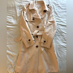 Banana Republic Women's Large Wool Blend Trench Coat Ivory Pockets Lined
